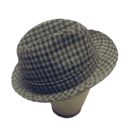 Vintage blue blck classic Tweed Structure Crossstitch strpe fedora unisex hat OS - Picture 4 of 5